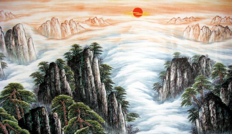 六尺山水畫黃山